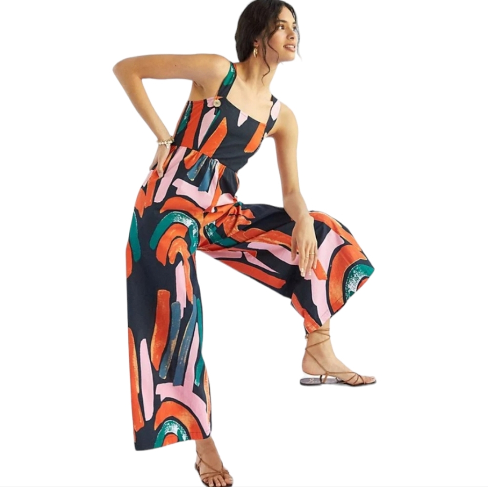 Anthropologie Bel Kazan Bali Inspired Vibrant Tropical Arches Jumpsuit Large.